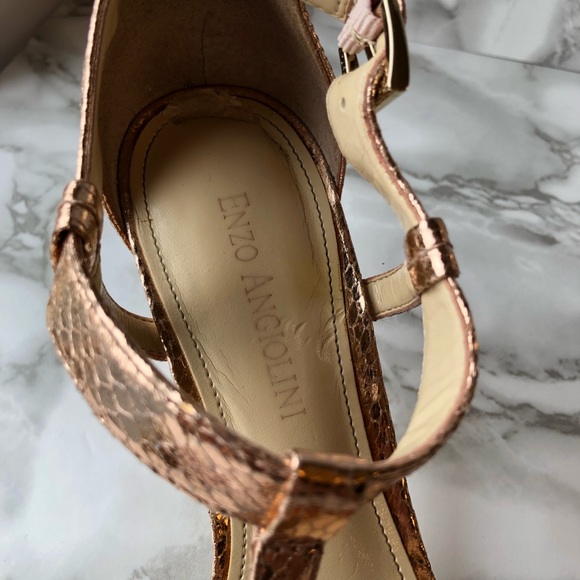Enzo Angiolini Rose Gold Faux Snake Skin Strappy High Heels - Picture 10 of 15